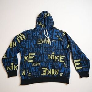 Nike Men's Blue All Over Print Hoodie Sweatshirt Pullover XL Graphic Logo